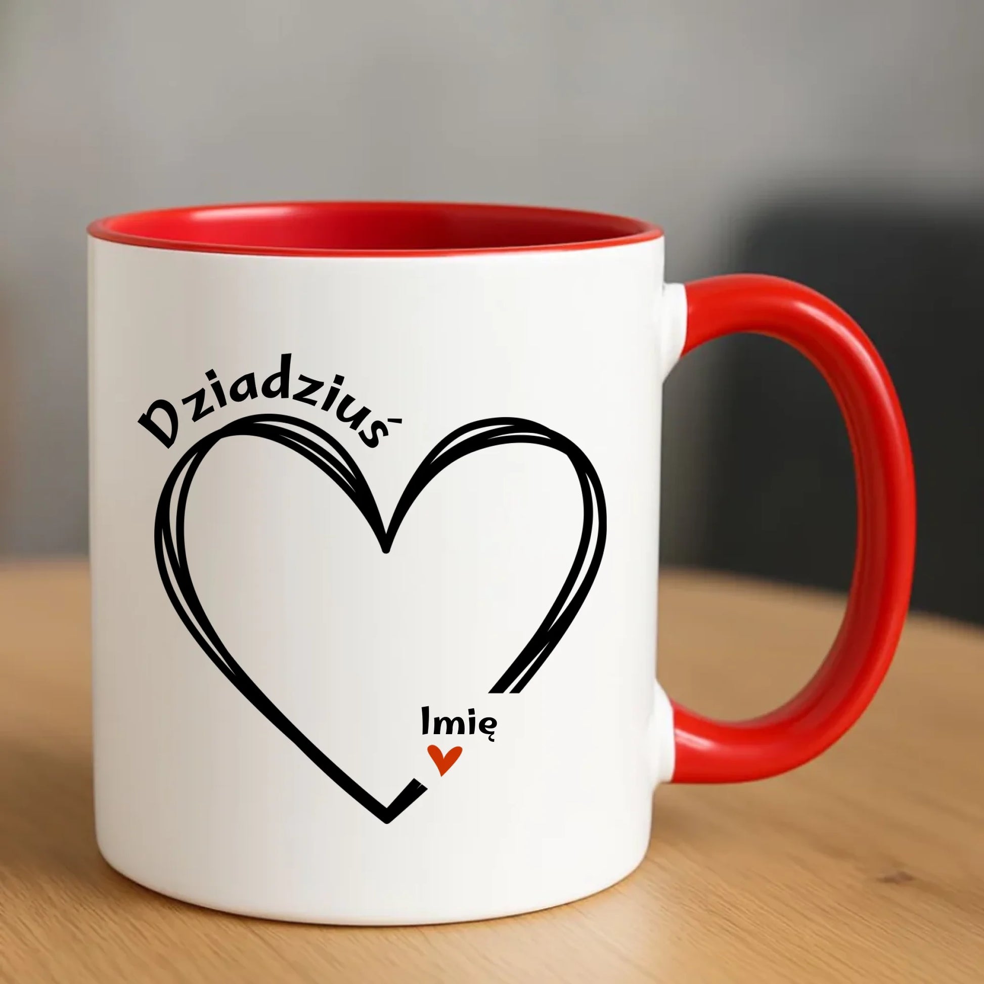 Kubek dla dziadka - Serce z imionami wnuków 1-7 - personalizowany D26 - StoryCups.pl