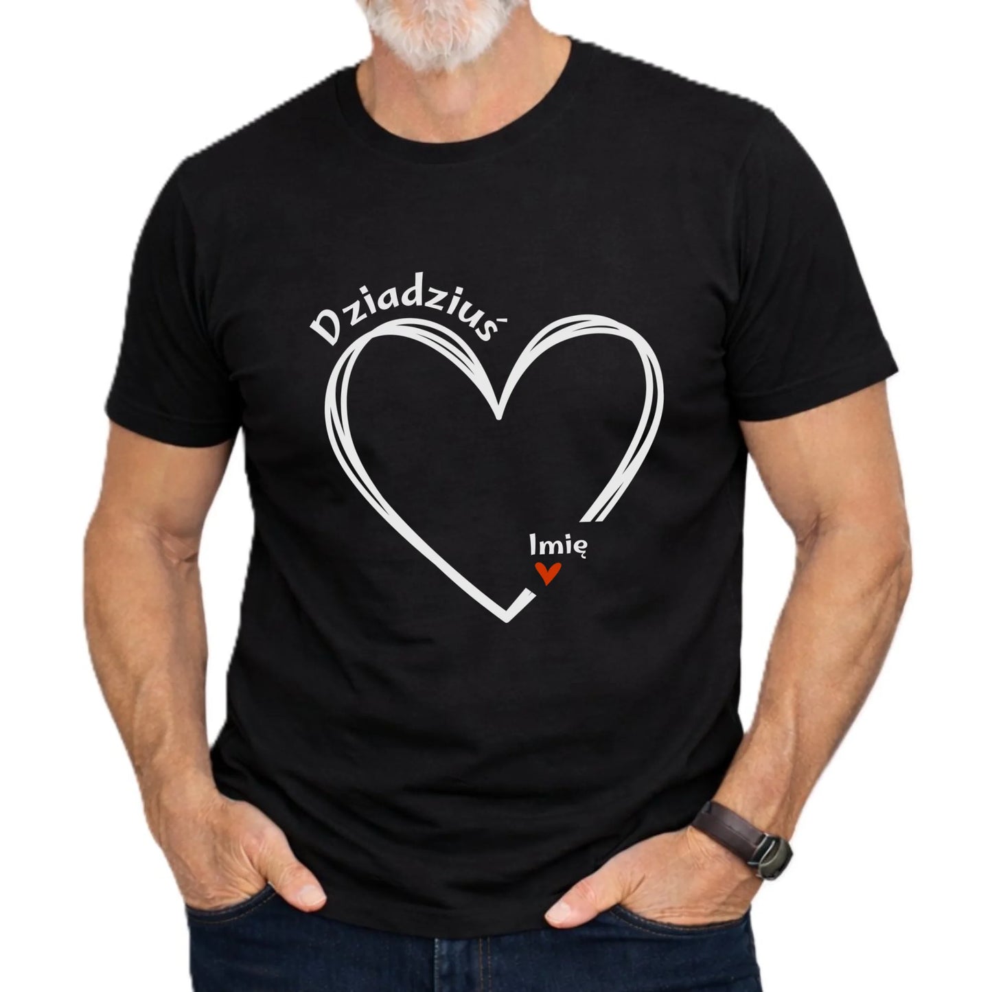 Koszulka dla dziadka - Serce z imionami wnuków 1-7 - personalizowana D26 - StoryCups.pl