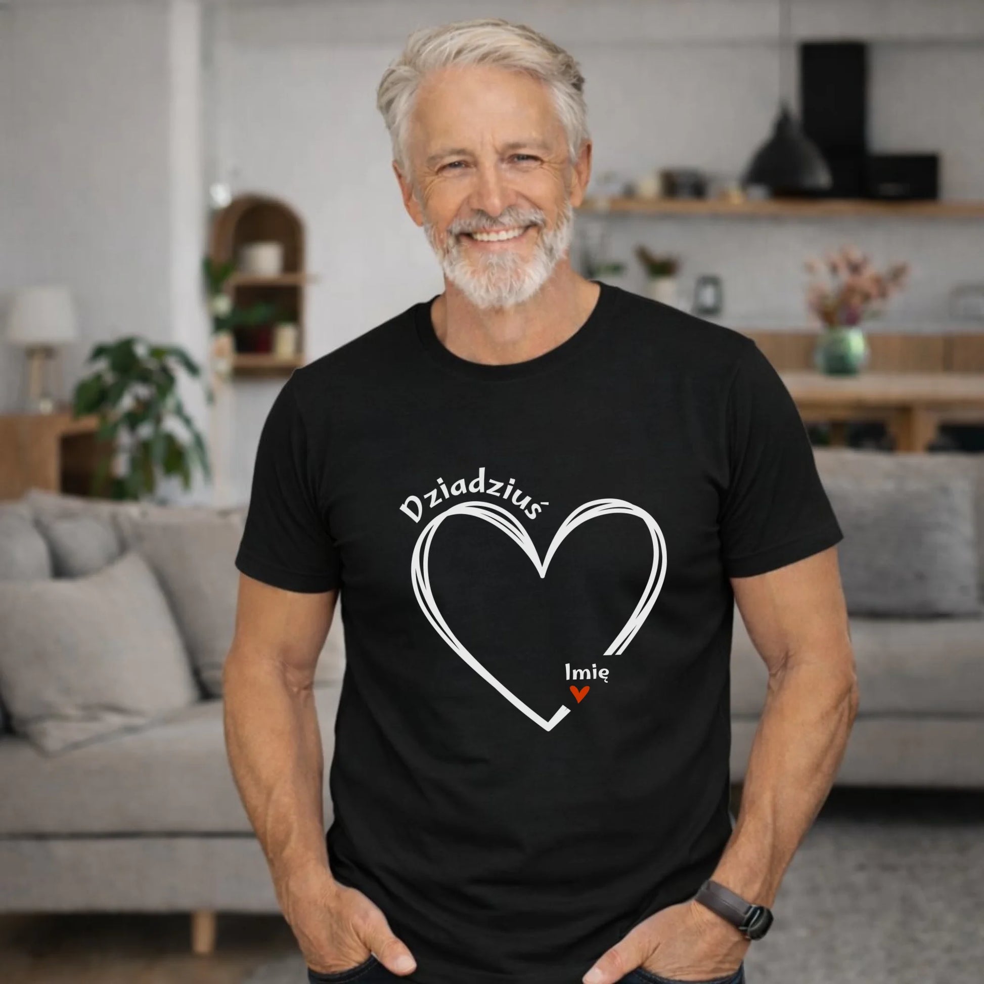 Koszulka dla dziadka - Serce z imionami wnuków 1-7 - personalizowana D26 - StoryCups.pl