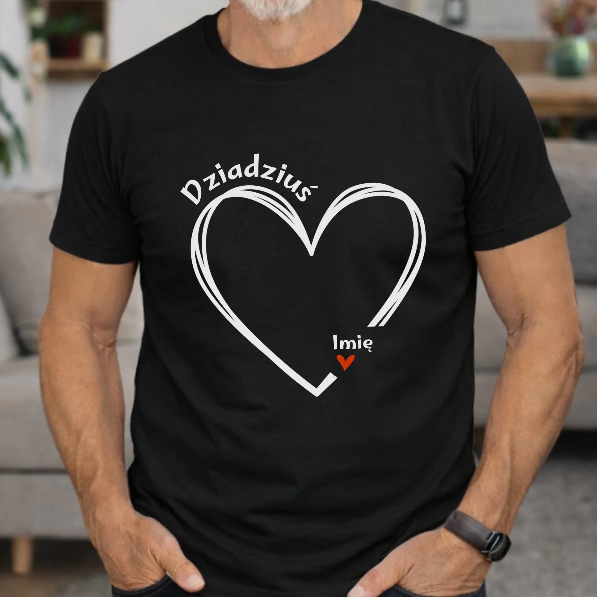Koszulka dla dziadka - Serce z imionami wnuków 1-7 - personalizowana D26 - StoryCups.pl