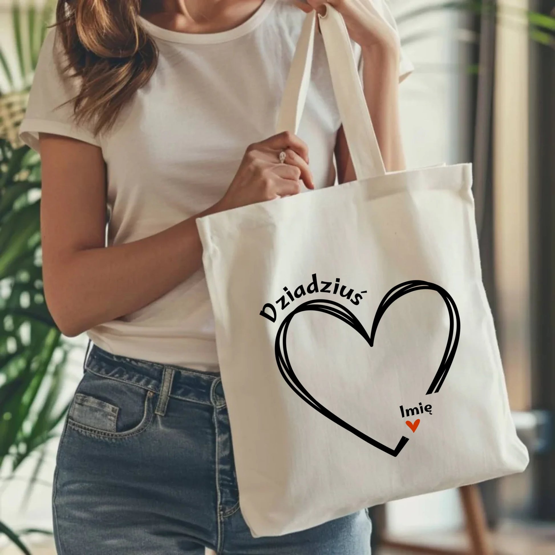 Torba dla dziadka - Serce z imionami wnuków 1-7 - personalizowana D26 - StoryCups.pl