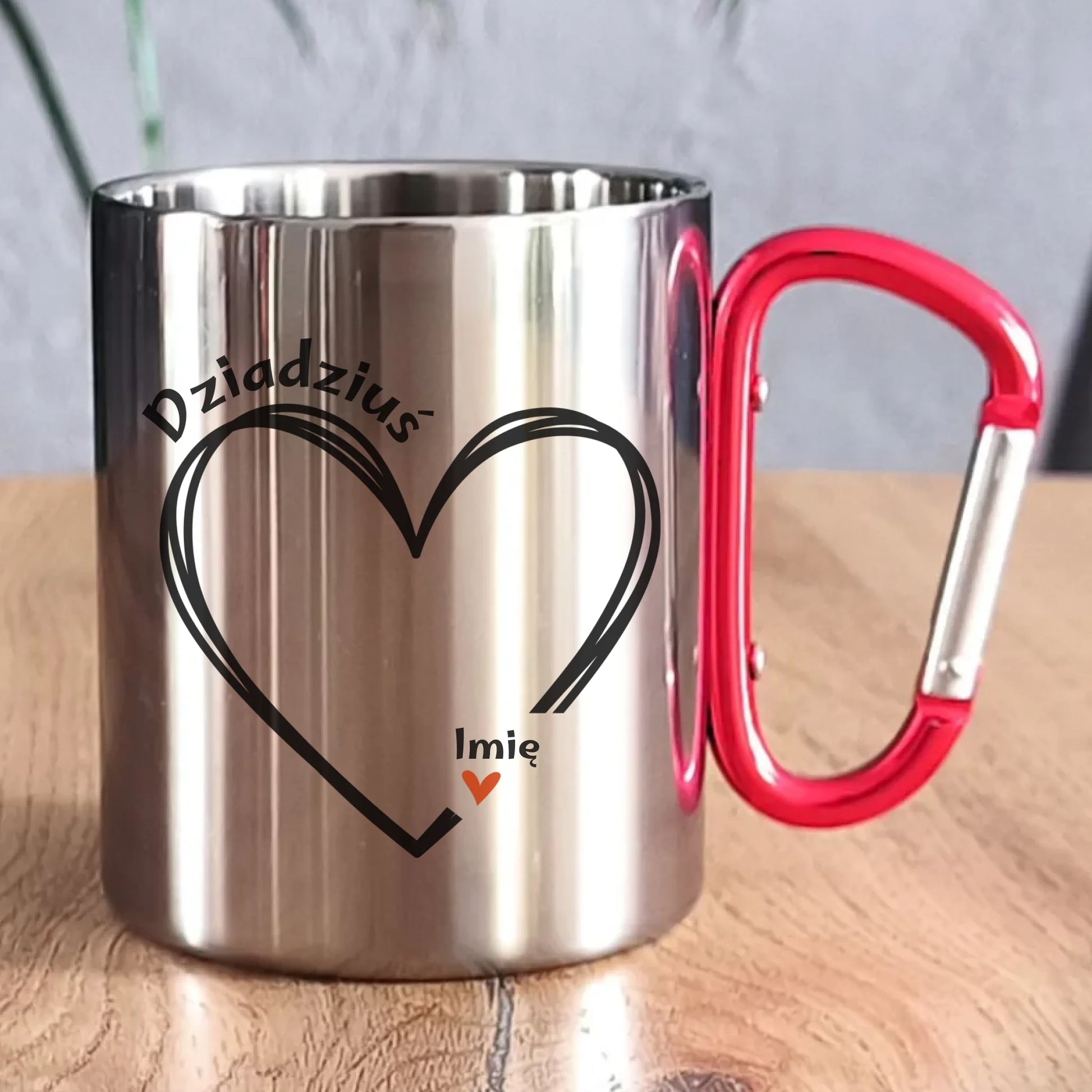 Kubek metalowy dla dziadka - Serce z imionami wnuków 1-7 - personalizowany D26 - StoryCups.pl