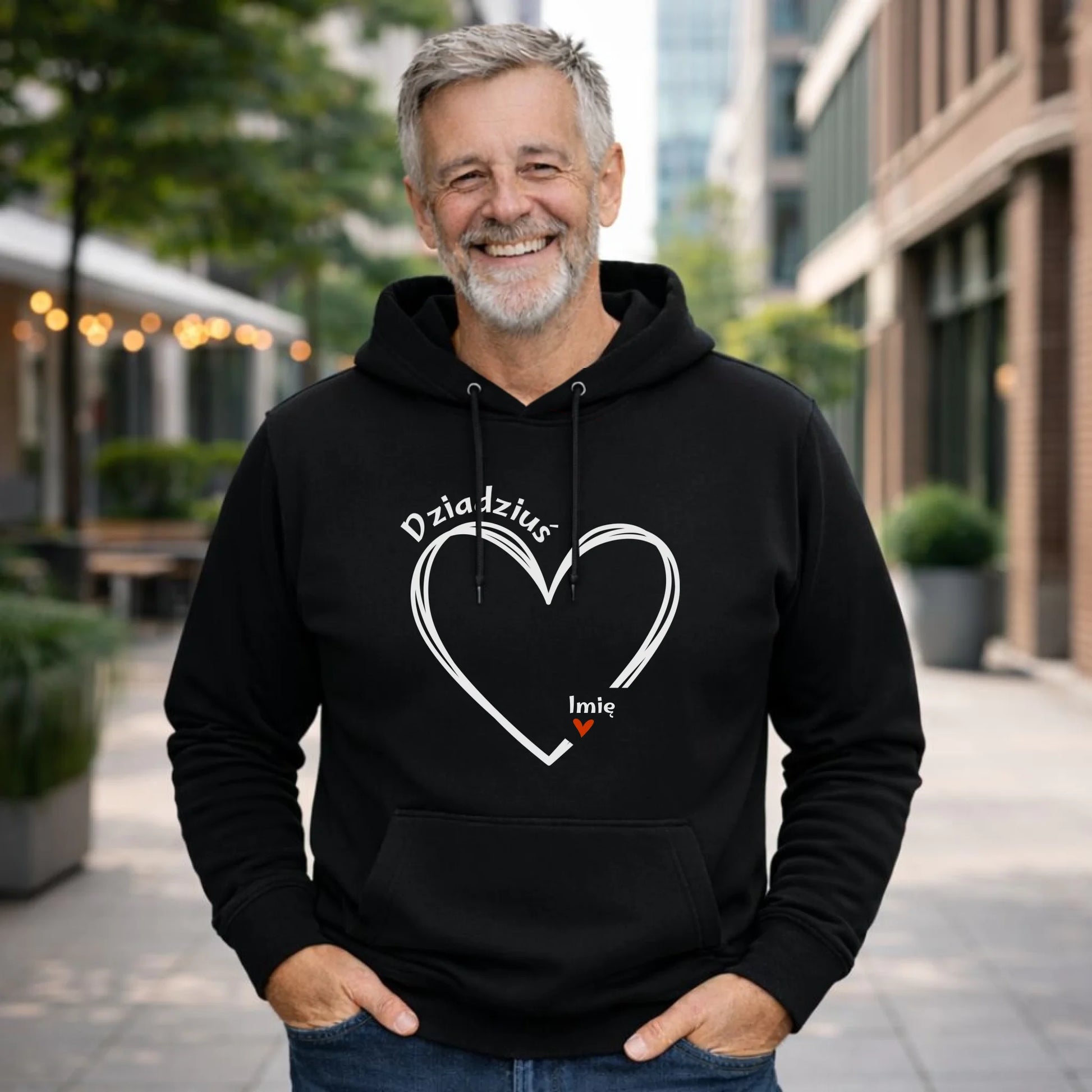 Bluza z kapturem dla dziadka - Serce z imionami wnuków 1-7 - personalizowana D26 - StoryCups.pl