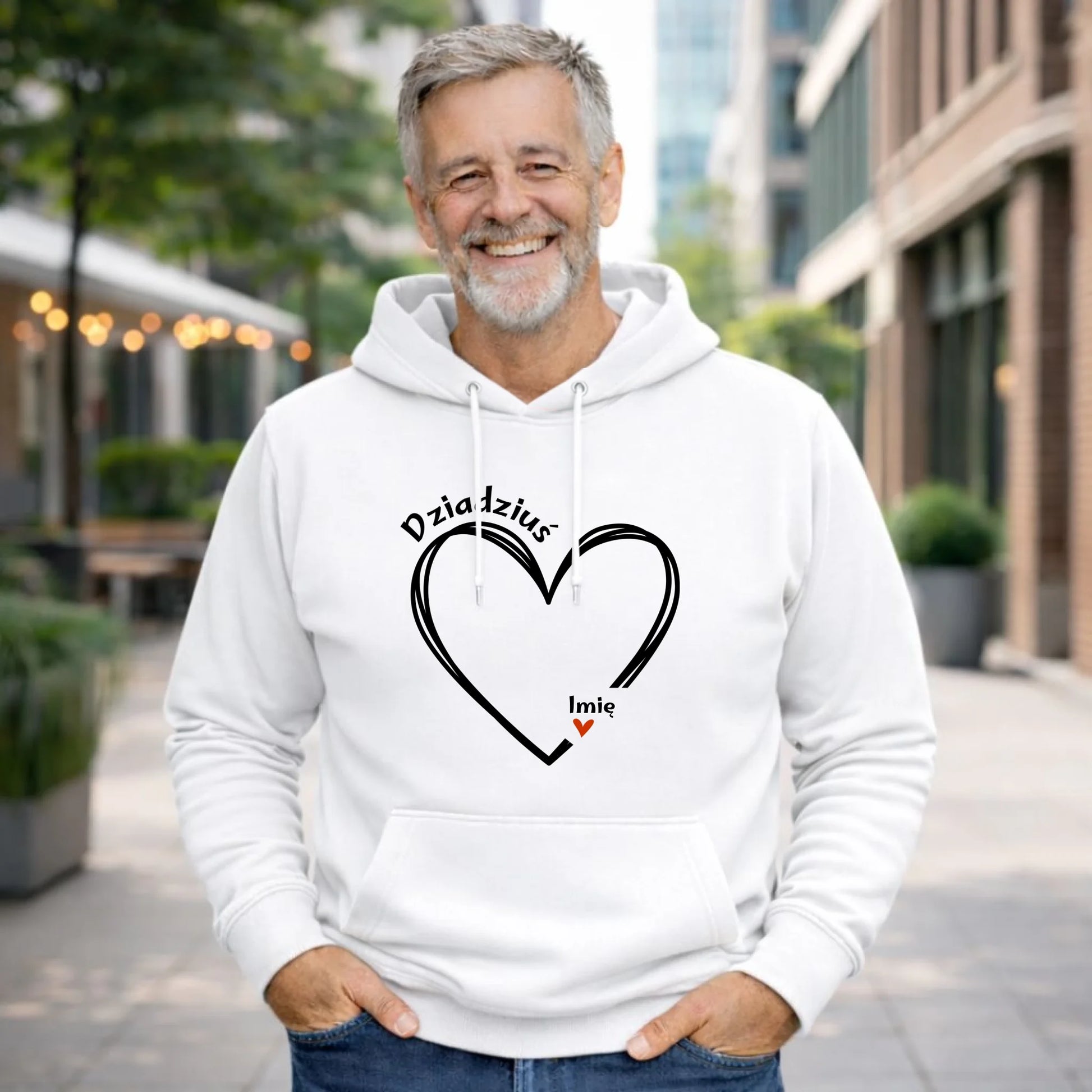 Bluza z kapturem dla dziadka - Serce z imionami wnuków 1-7 - personalizowana D26 - StoryCups.pl