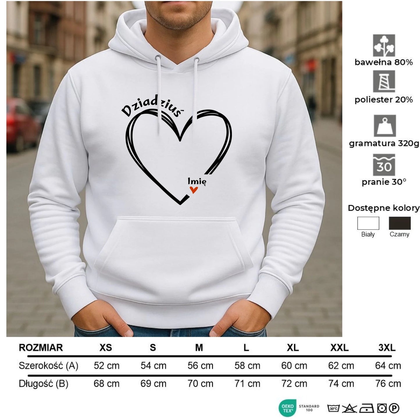 Bluza z kapturem dla dziadka - Serce z imionami wnuków 1-7 - personalizowana D26 - StoryCups.pl