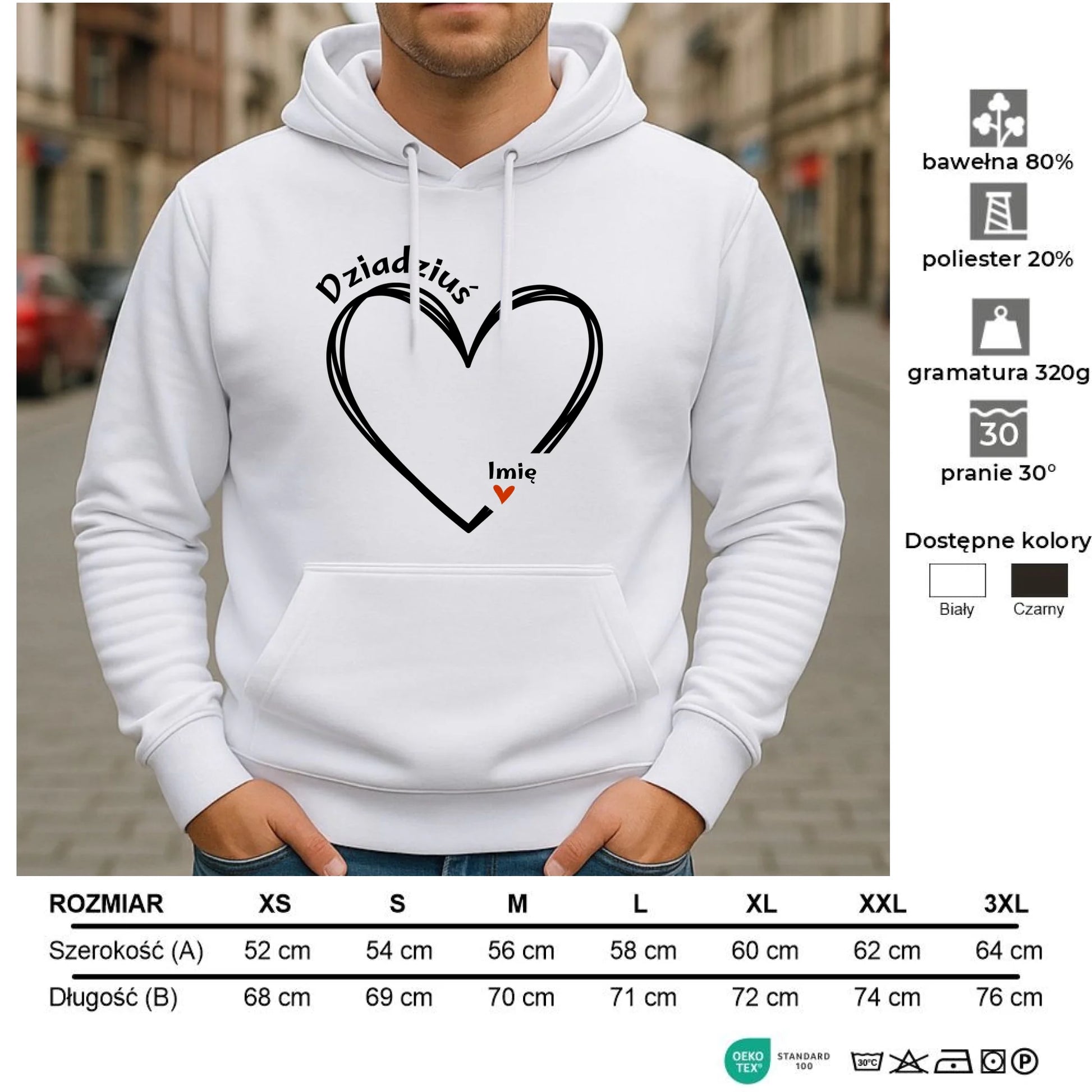 Bluza z kapturem dla dziadka - Serce z imionami wnuków 1-7 - personalizowana D26 - StoryCups.pl