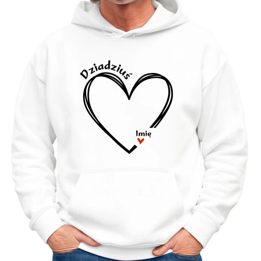 Bluza z kapturem dla dziadka - Serce z imionami wnuków 1-7 - personalizowana D26 - StoryCups.pl