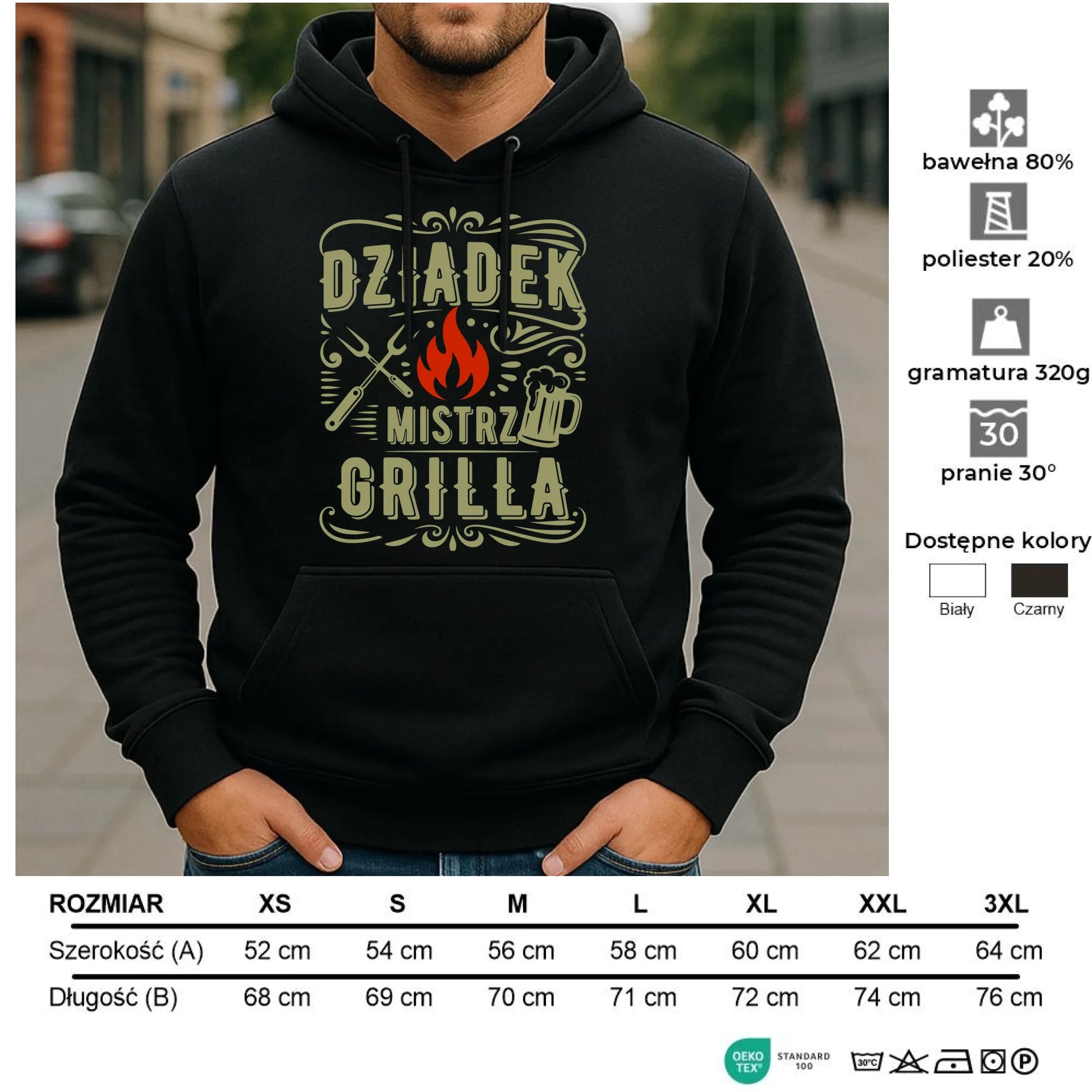 Bluza z kapturem dla dziadka - Dziadek mistrz grilla D33 - StoryCups.pl