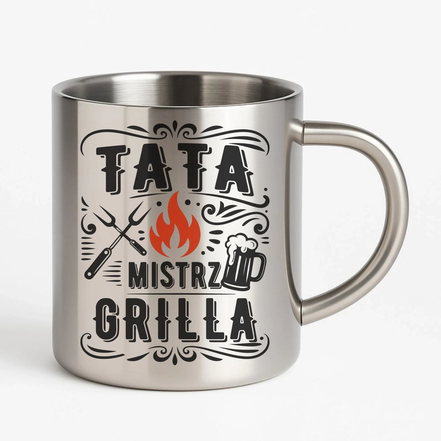 Kubek metalowy dla taty - Tata mistrz grilla DT53 - StoryCups.pl