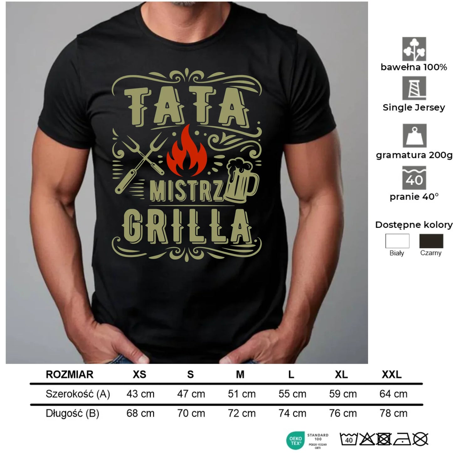 Koszulka dla taty - Tata mistrz grilla DT53 - StoryCups.pl