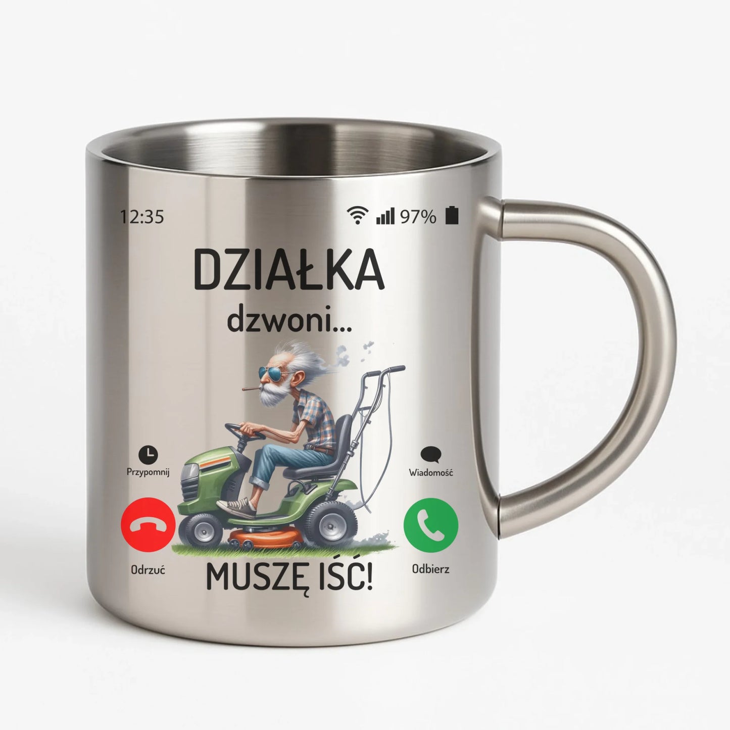 Kubek metalowy dla dziadka - Działka dzwoni muszę iść D35 - StoryCups.pl