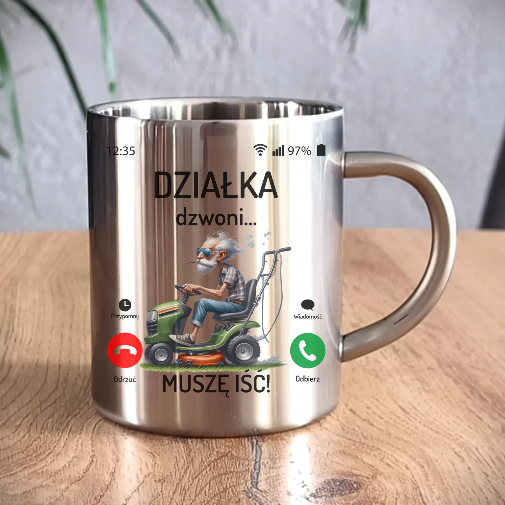 Kubek metalowy dla dziadka - Działka dzwoni muszę iść D35 - StoryCups.pl