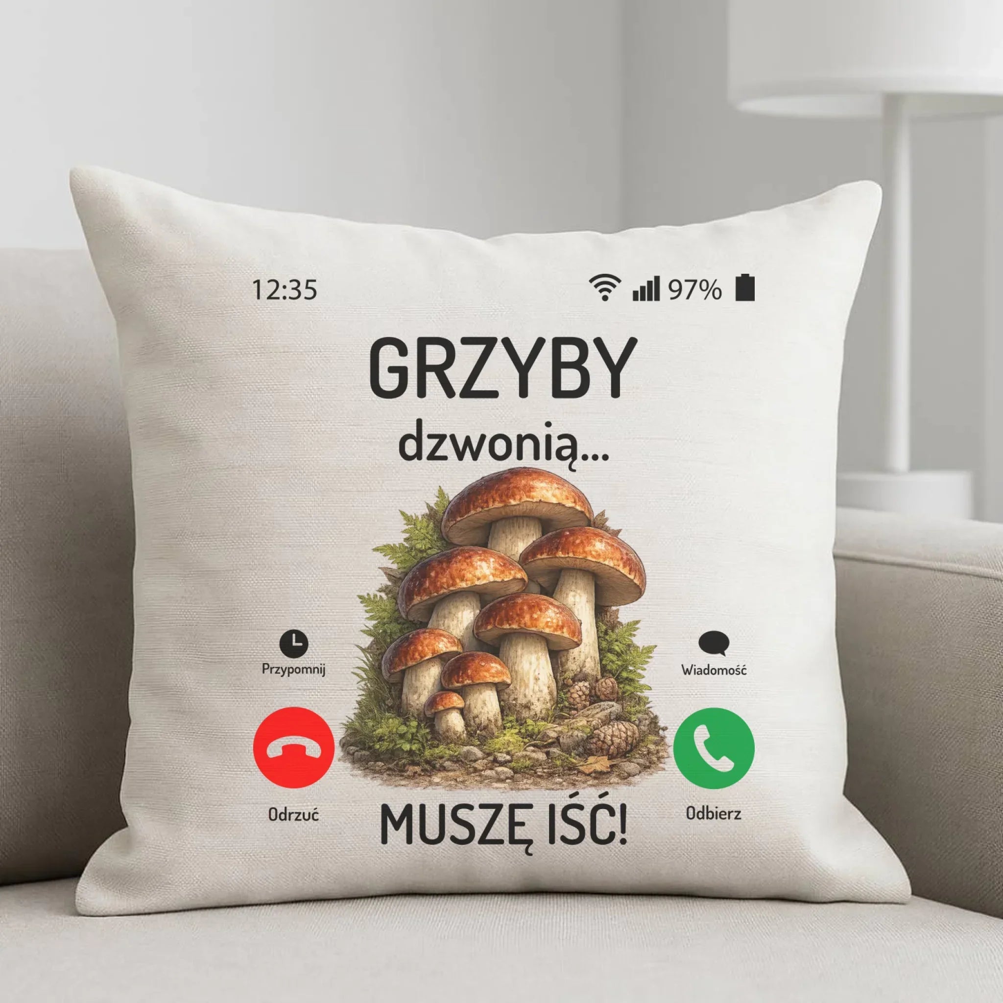 Poduszka dla dziadka grzybiarza - Grzyby dzwonią muszę iść D36 - StoryCups.pl