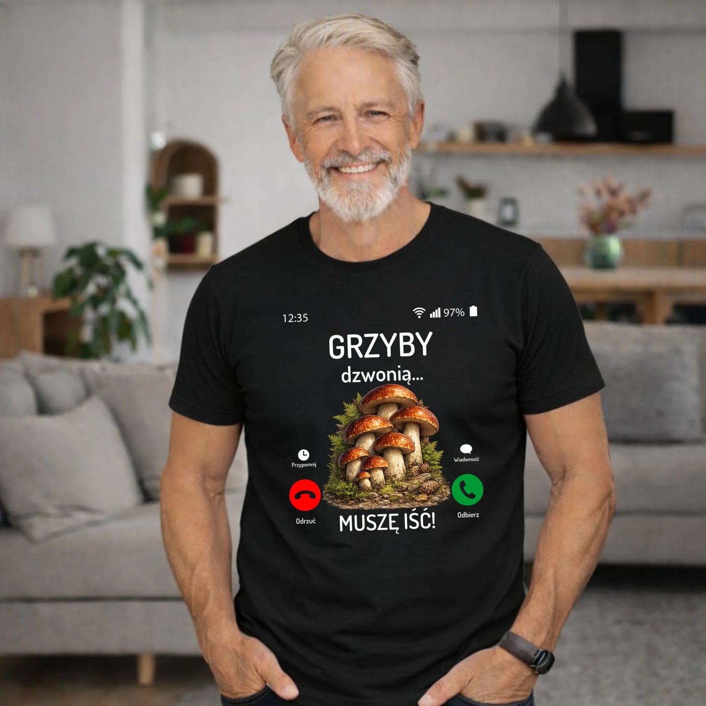 Koszulka dla dziadka grzybiarza - Grzyby dzwonią muszę iść D36 - StoryCups.pl