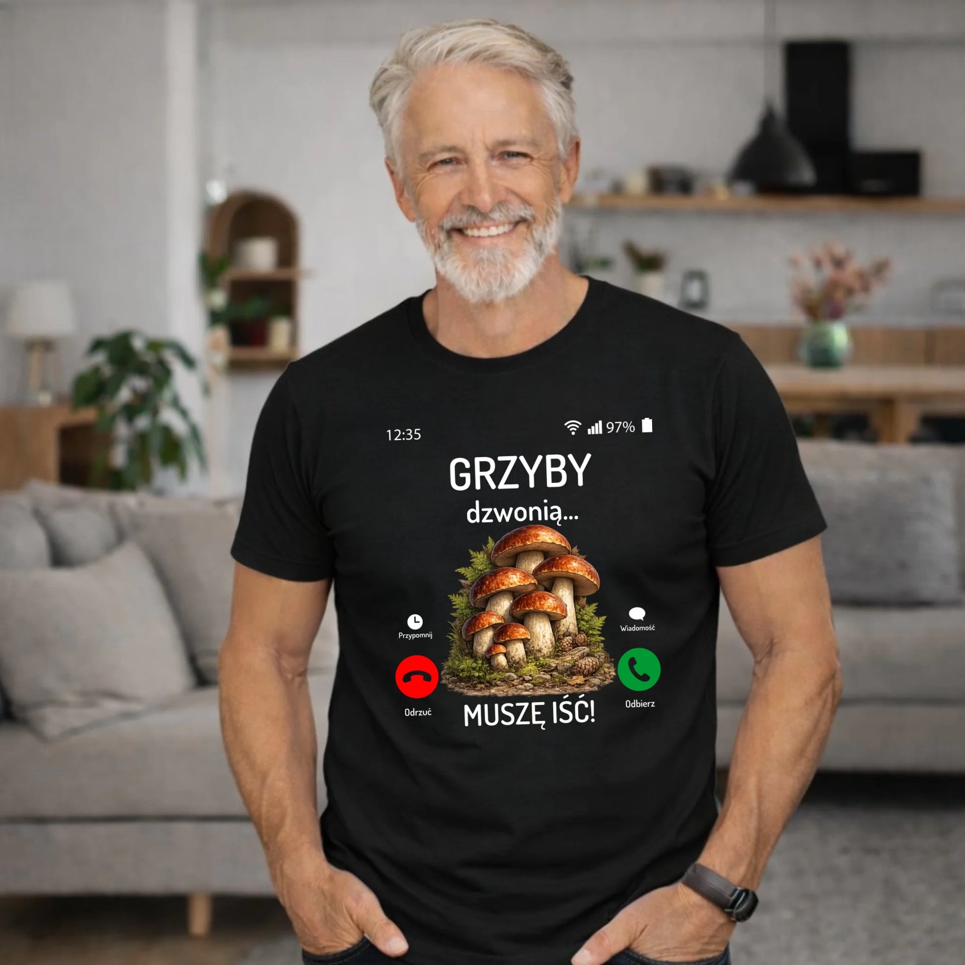 Koszulka dla dziadka grzybiarza - Grzyby dzwonią muszę iść D36 - StoryCups.pl