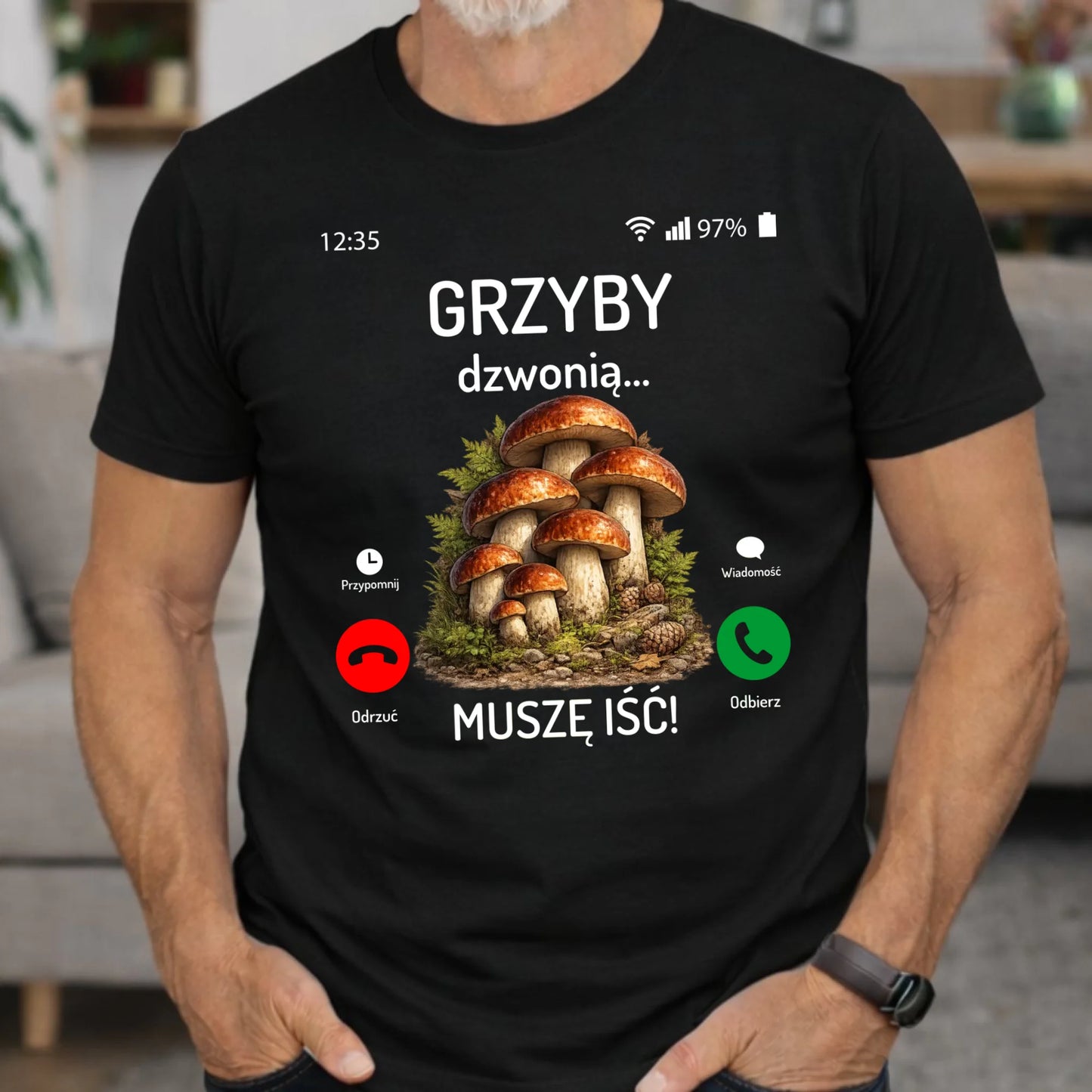 Koszulka dla dziadka grzybiarza - Grzyby dzwonią muszę iść D36 - StoryCups.pl