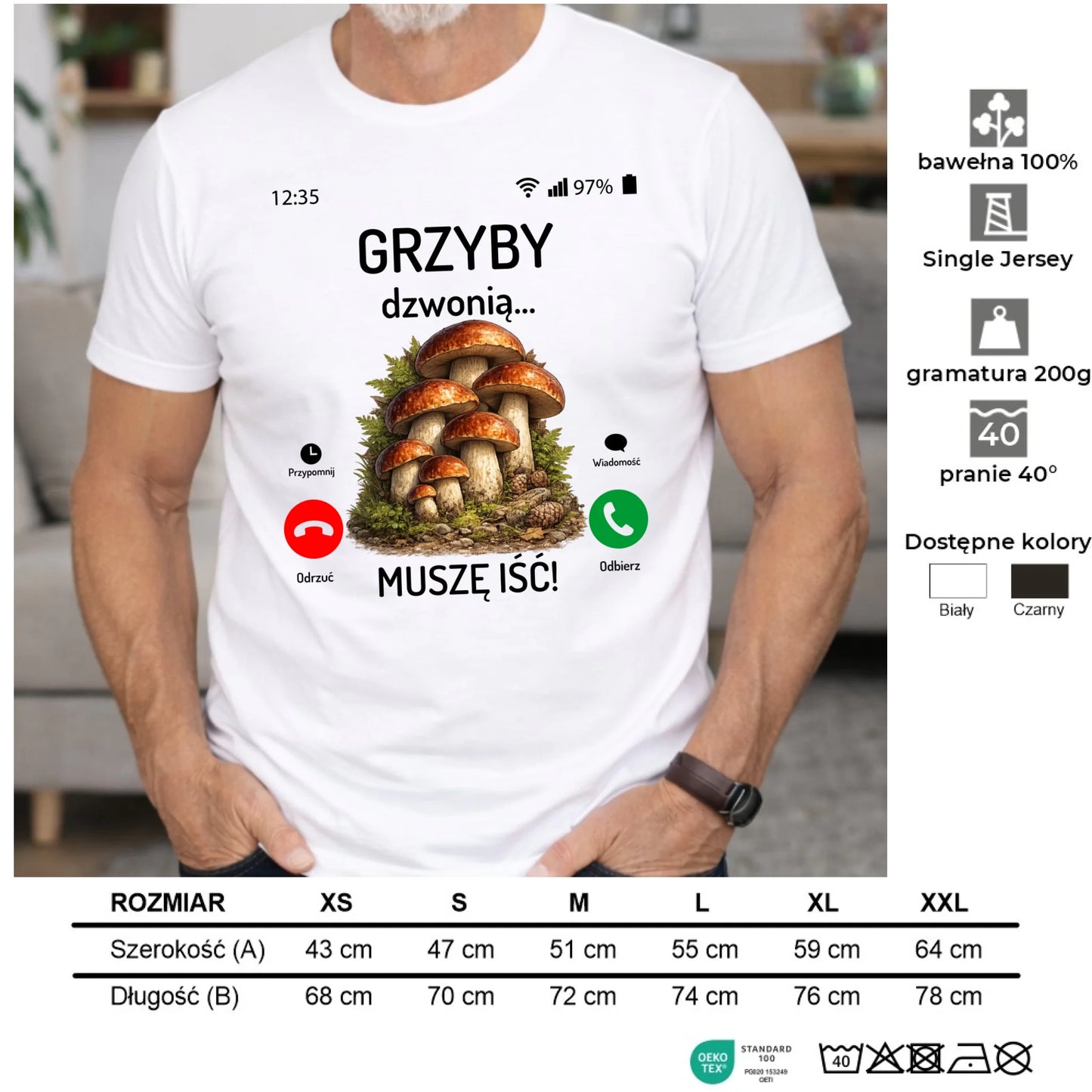 Koszulka dla dziadka grzybiarza - Grzyby dzwonią muszę iść D36 - StoryCups.pl