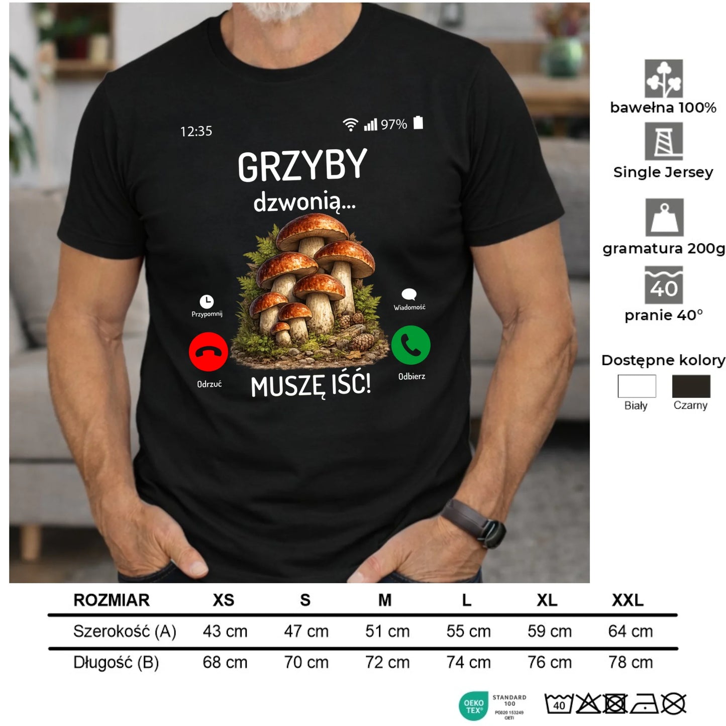 Koszulka dla dziadka grzybiarza - Grzyby dzwonią muszę iść D36 - StoryCups.pl