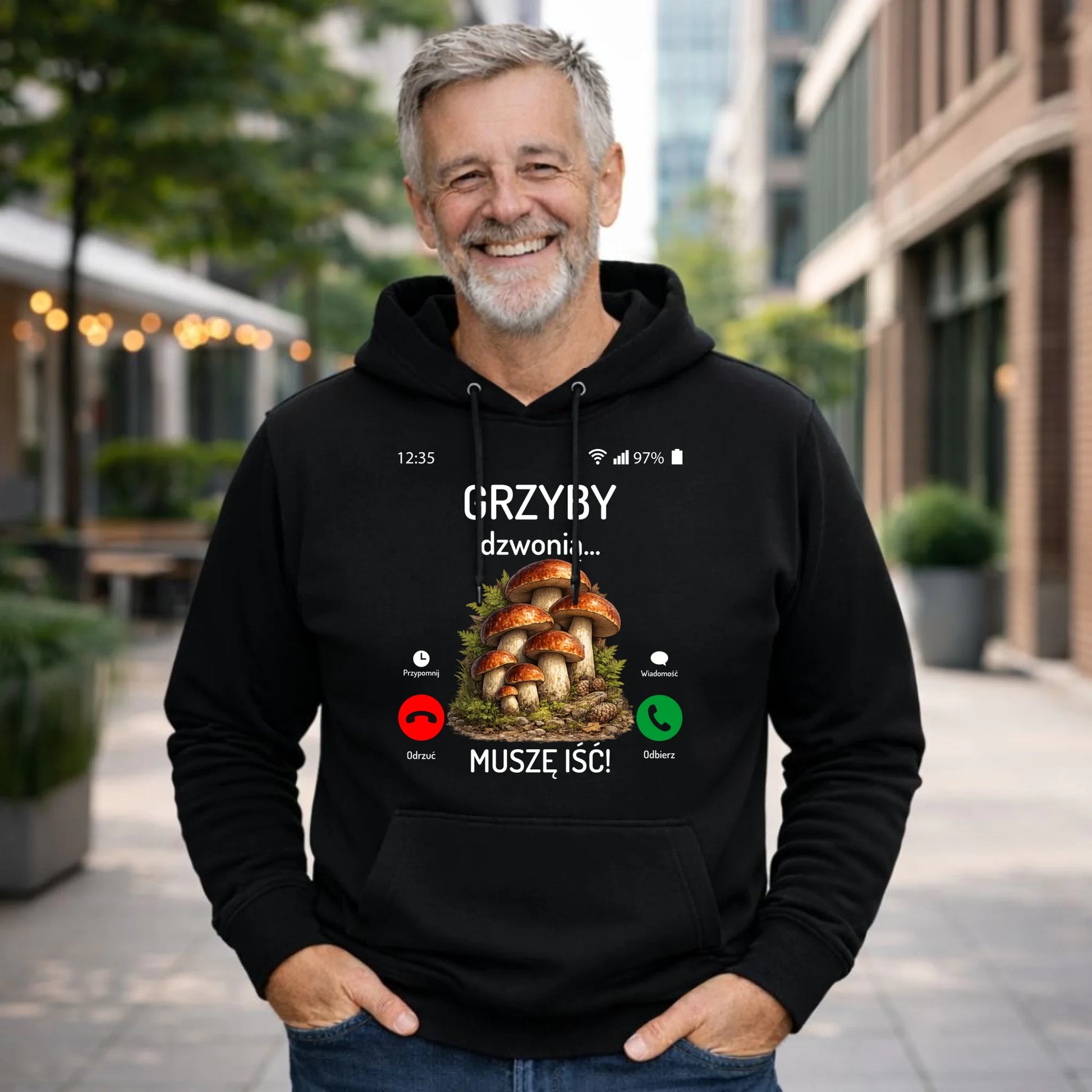Bluza z kapturem dla dziadka grzybiarza - Grzyby dzwonią muszę iść D36 - StoryCups.pl