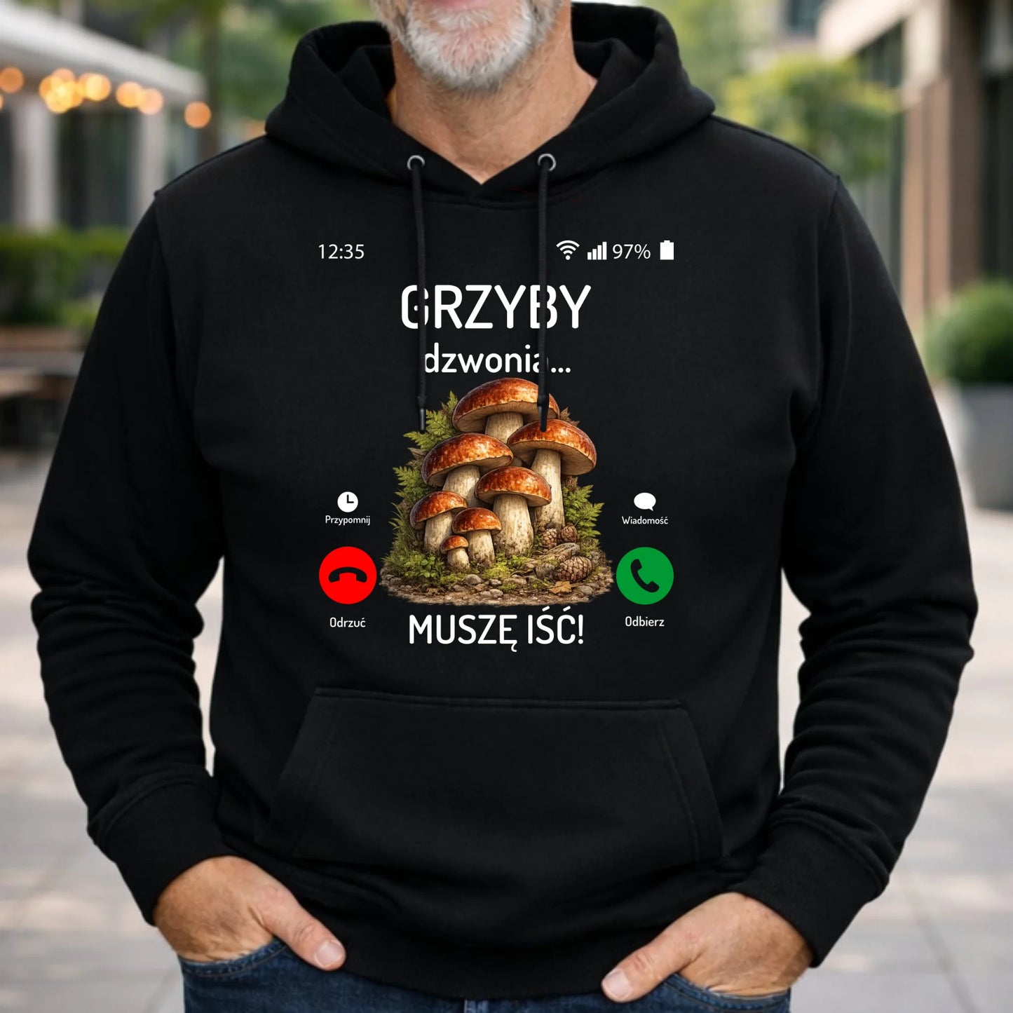 Bluza z kapturem dla dziadka grzybiarza - Grzyby dzwonią muszę iść D36 - StoryCups.pl