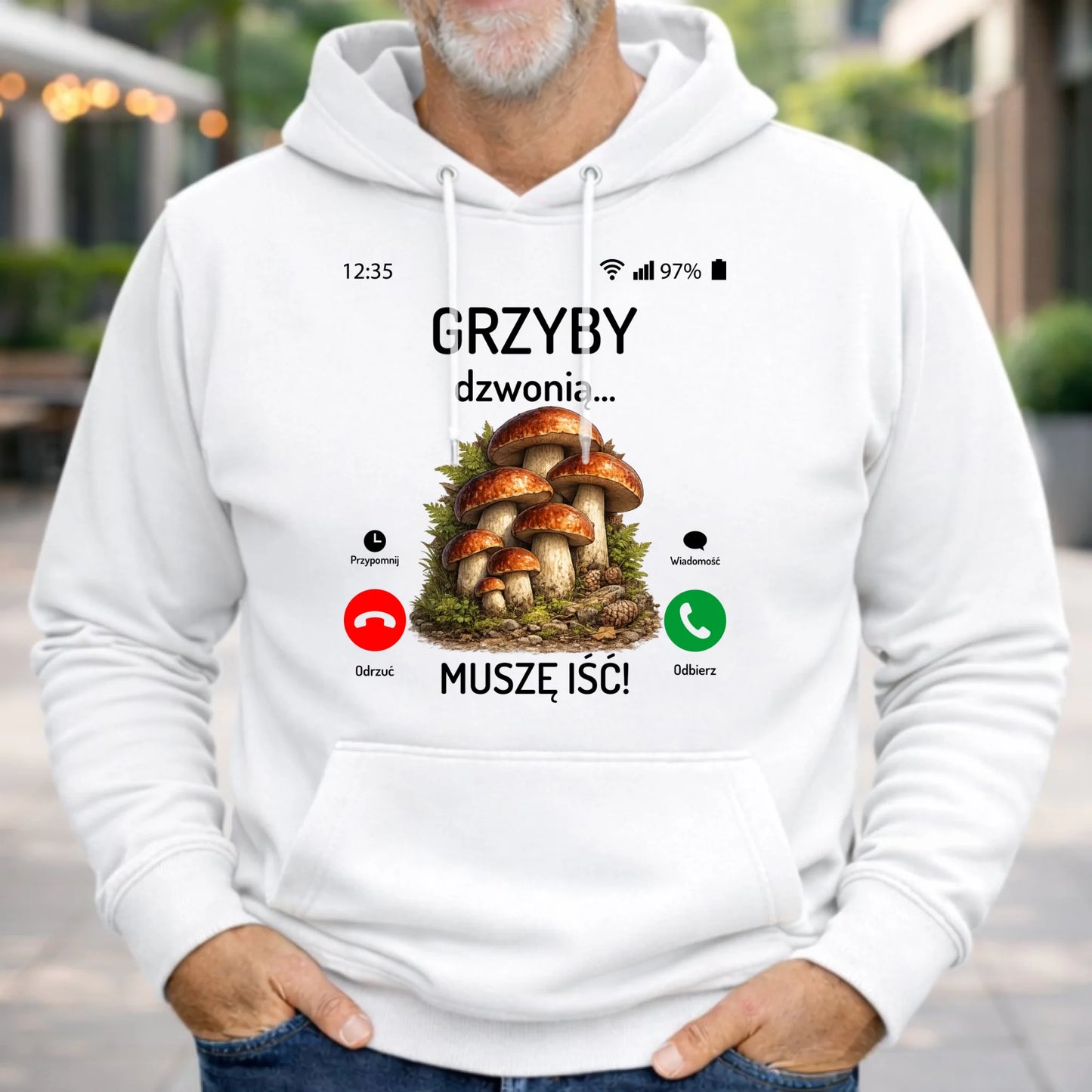 Bluza z kapturem dla dziadka grzybiarza - Grzyby dzwonią muszę iść D36 - StoryCups.pl