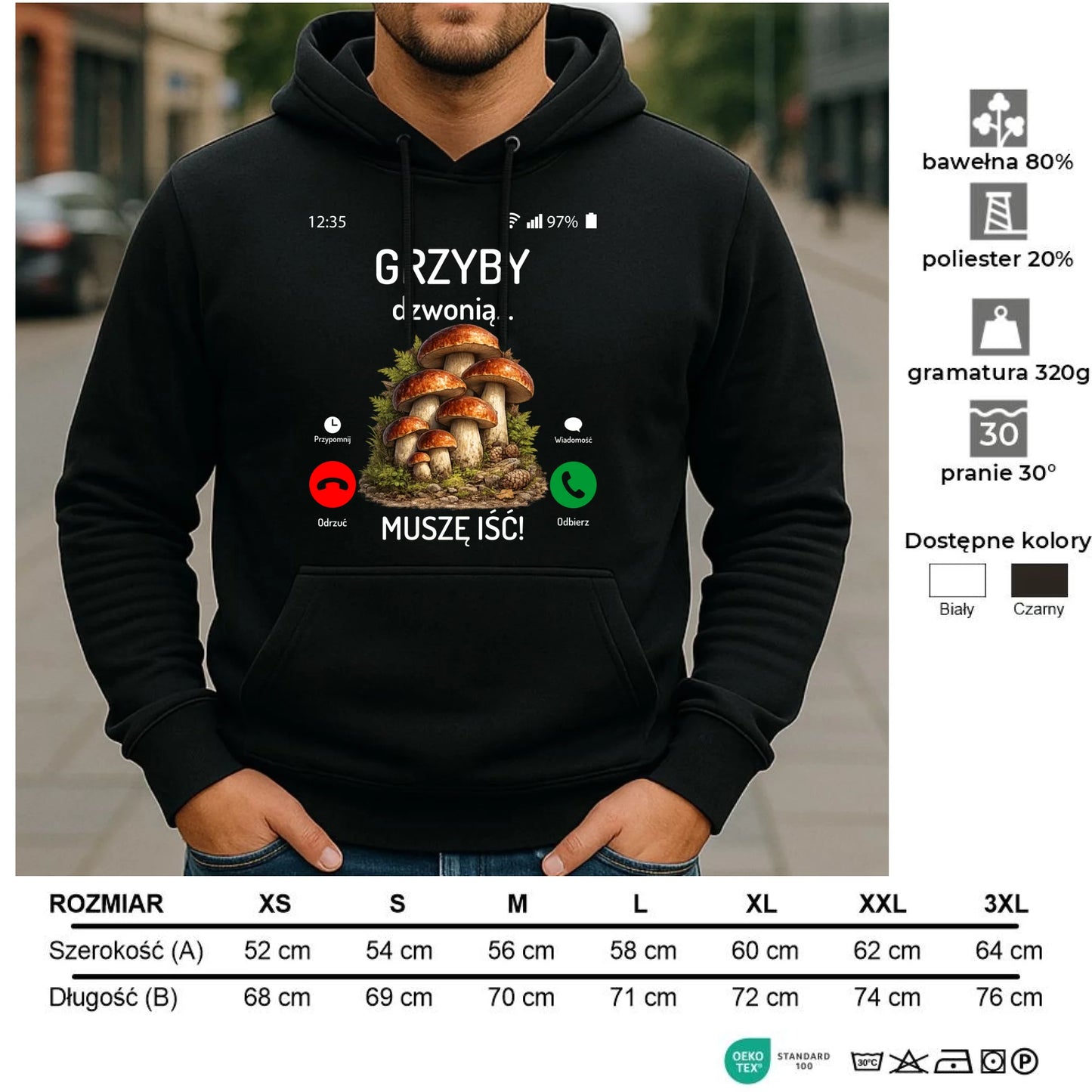 Bluza z kapturem dla dziadka grzybiarza - Grzyby dzwonią muszę iść D36 - StoryCups.pl