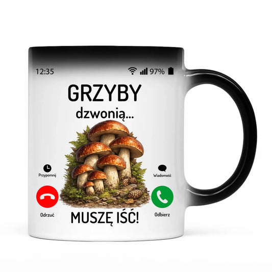 Kubek magiczny dla dziadka grzybiarza - Grzyby dzwonią muszę iść D36 - StoryCups.pl