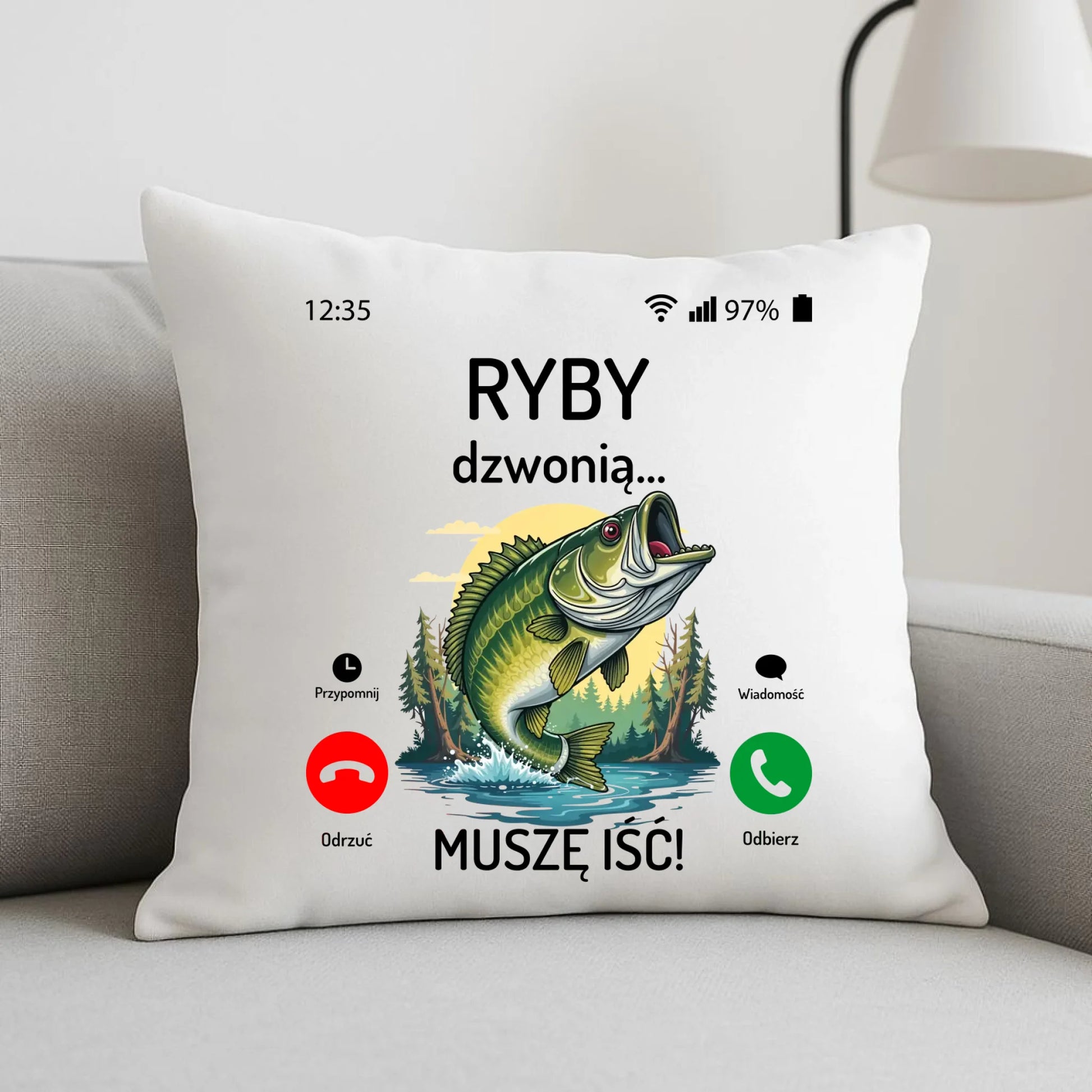 Poduszka dla dziadka wędkarza - Ryby dzwonią muszę iść D37 - StoryCups.pl