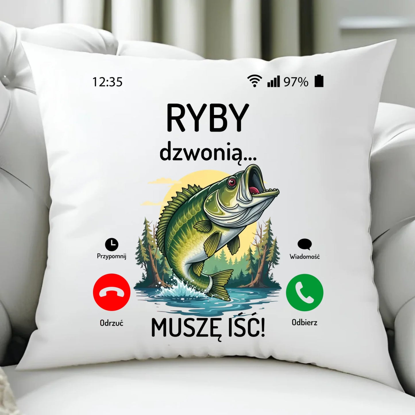 Poduszka dla dziadka wędkarza - Ryby dzwonią muszę iść D37 - StoryCups.pl