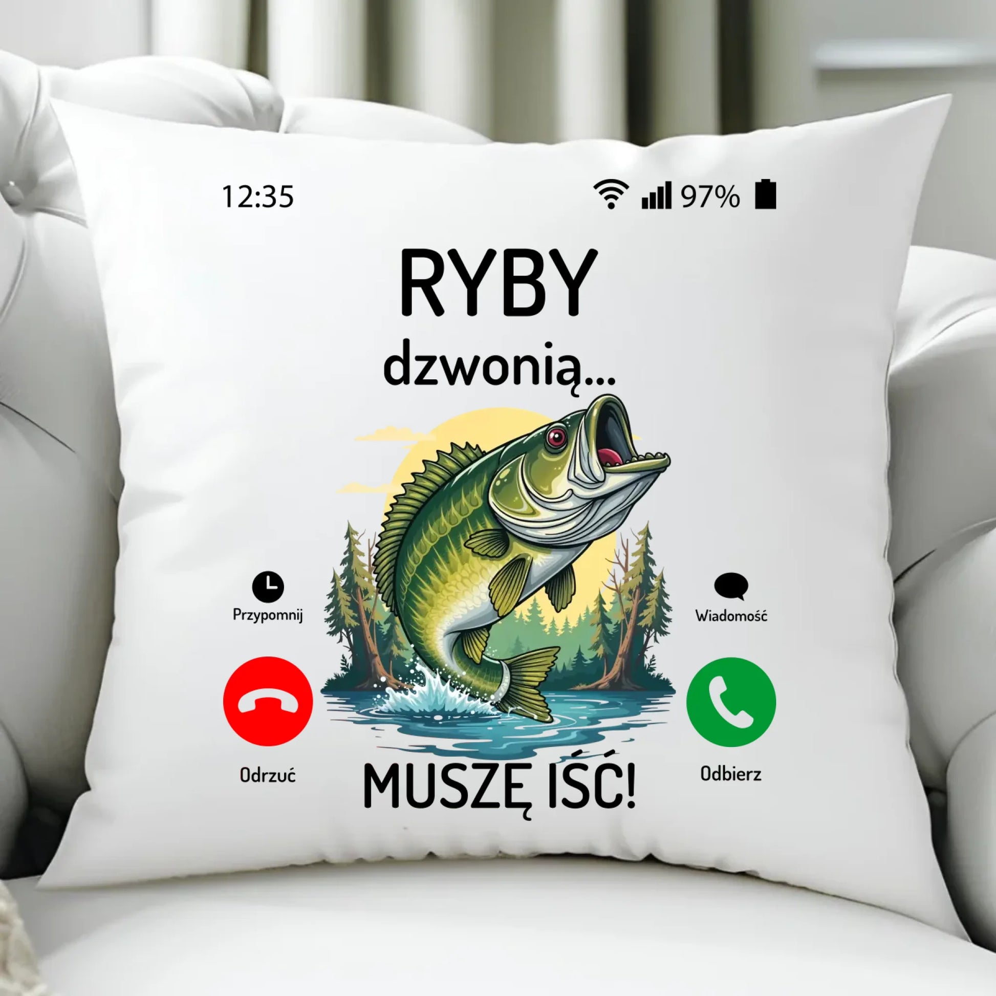 Poduszka dla dziadka wędkarza - Ryby dzwonią muszę iść D37 - StoryCups.pl