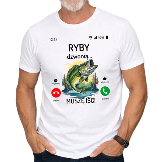 Koszulka dla dziadka wędkarza - Ryby dzwonią muszę iść D37 - StoryCups.pl