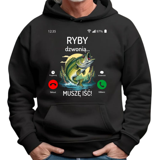 Bluza z kapturem dla dziadka wędkarza - Ryby dzwonią muszę iść D37 - StoryCups.pl