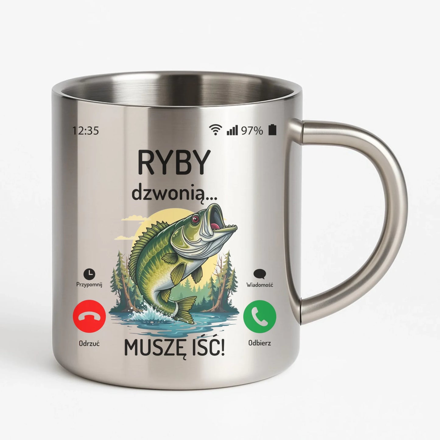 Kubek metalowy dla dziadka wędkarza - Ryby dzwonią muszę iść D37 - StoryCups.pl