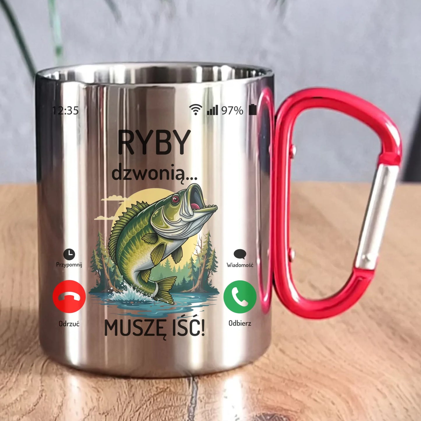 Kubek metalowy dla dziadka wędkarza - Ryby dzwonią muszę iść D37 - StoryCups.pl