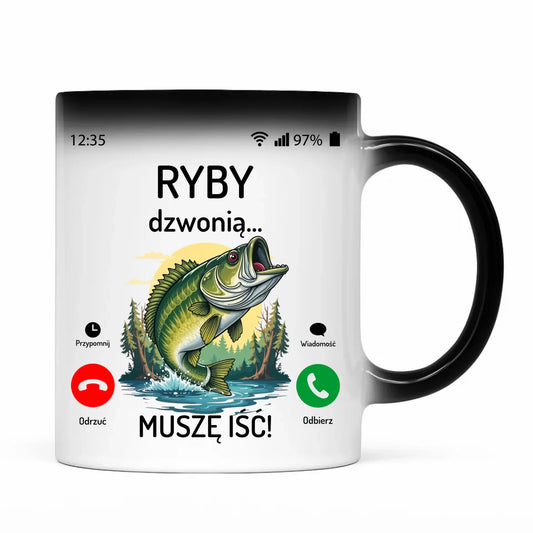 Kubek magiczny dla dziadka wędkarza - Ryby dzwonią muszę iść D37 - StoryCups.pl