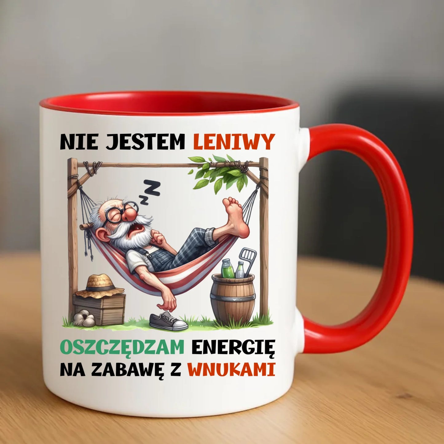 Kubek dla dziadka - Nie jestem leniwy oszczędzam energię D39 - StoryCups.pl