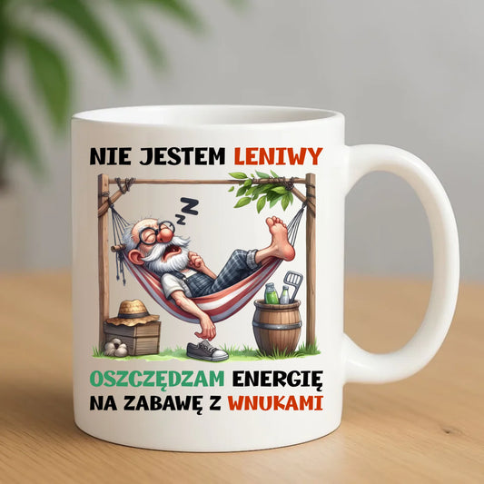 Kubek dla dziadka - Nie jestem leniwy oszczędzam energię D39 - StoryCups.pl