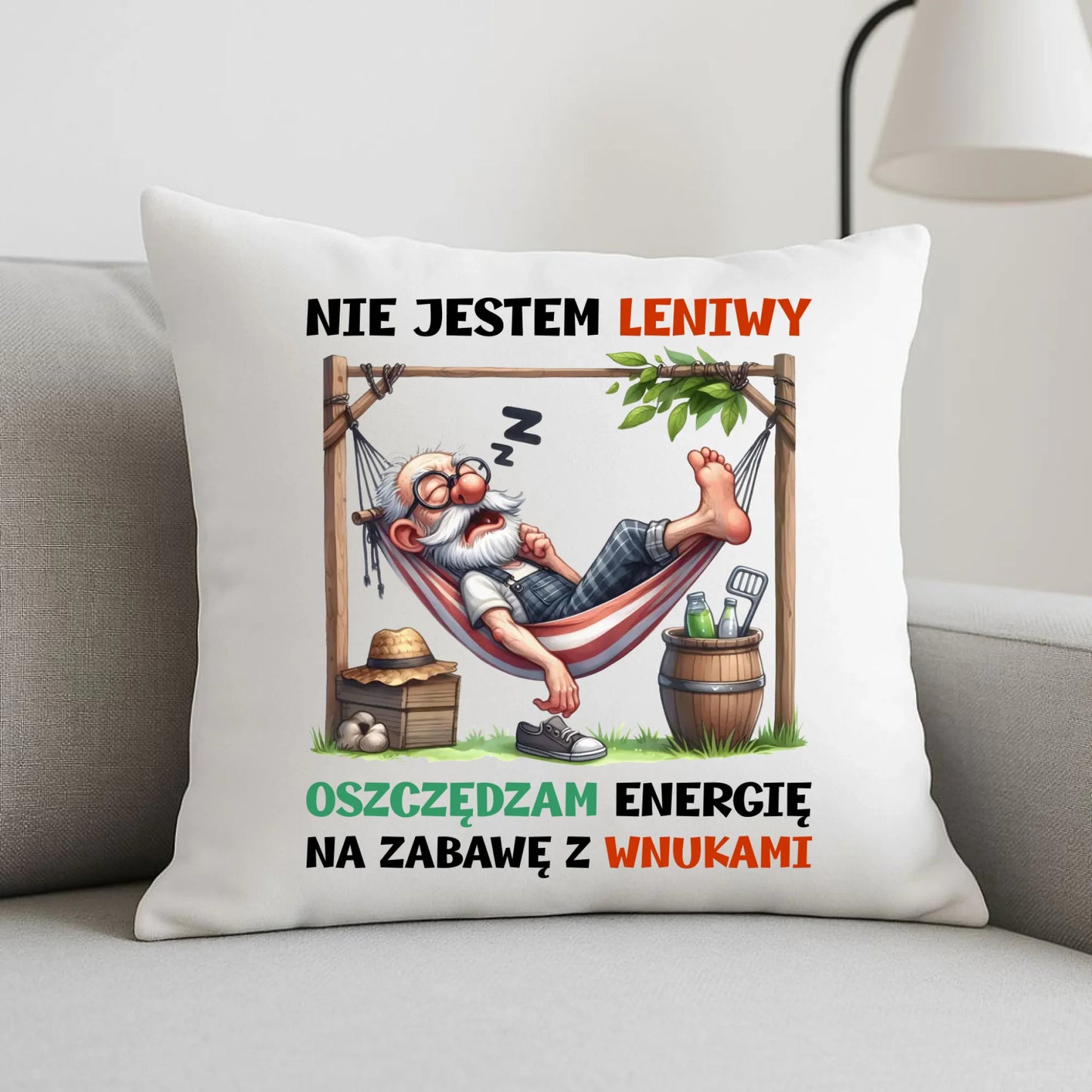 Poduszka dla dziadka - Nie jestem leniwy oszczędzam energię D39 - StoryCups.pl