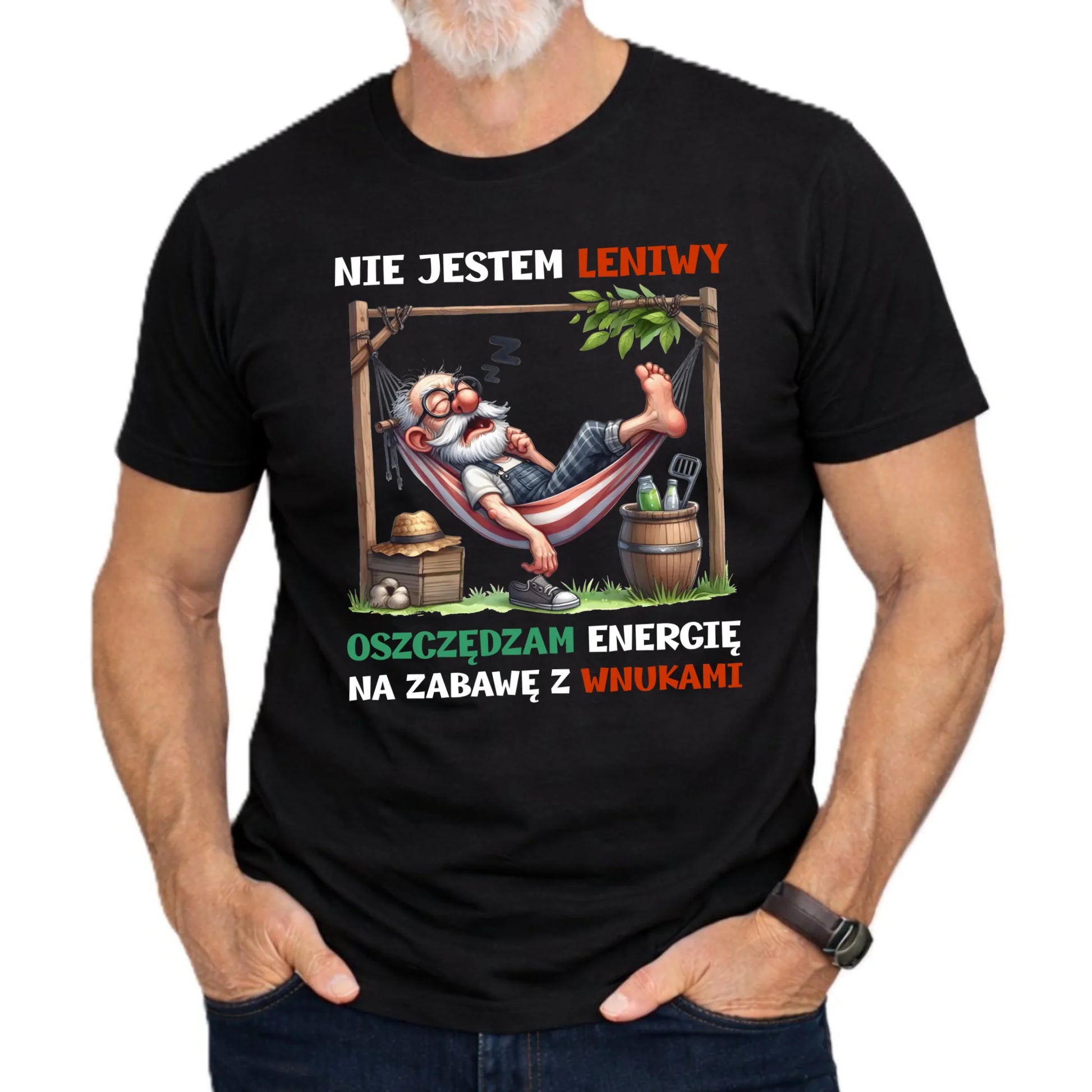 Koszulka dla dziadka - Nie jestem leniwy oszczędzam energię D39 - StoryCups.pl