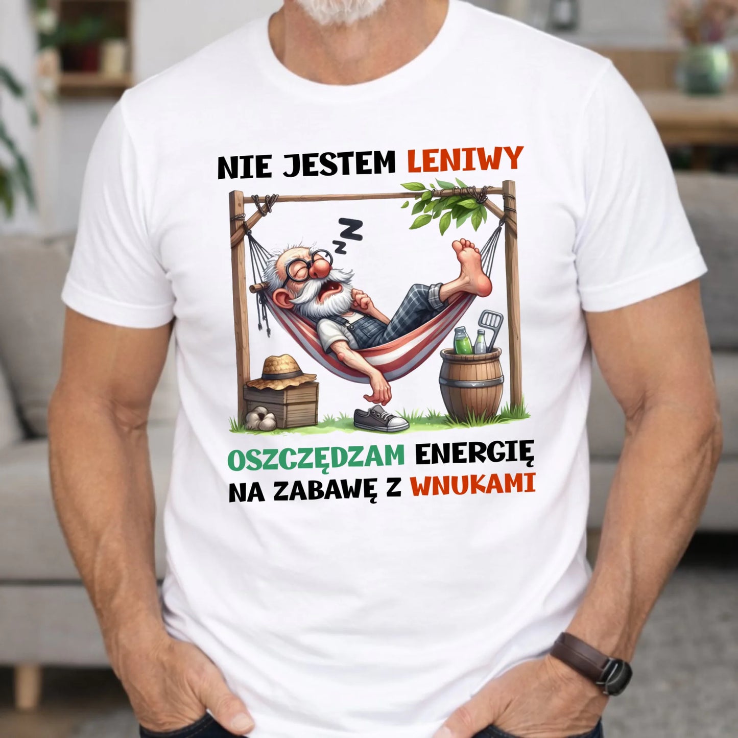 Koszulka dla dziadka - Nie jestem leniwy oszczędzam energię D39 - StoryCups.pl