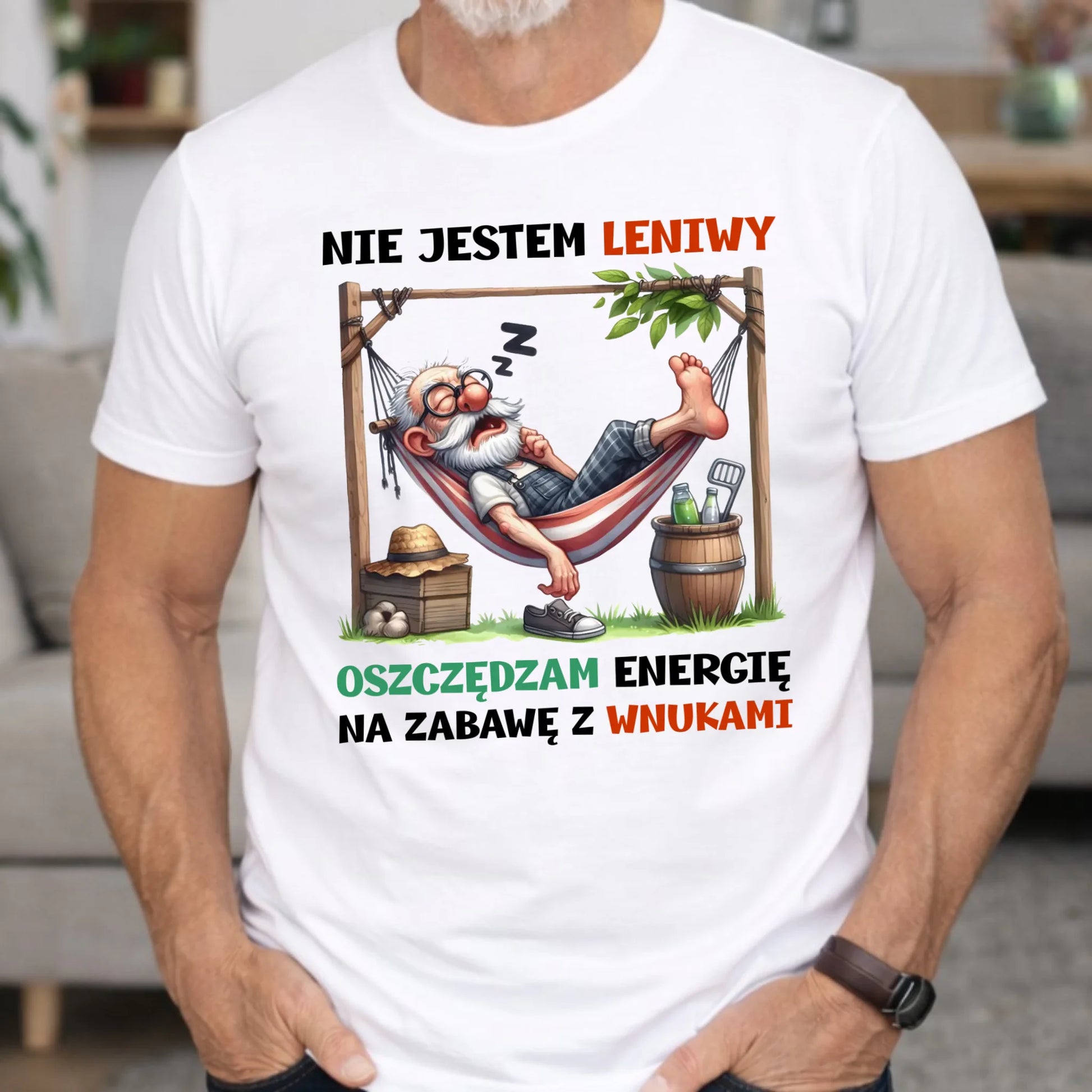 Koszulka dla dziadka - Nie jestem leniwy oszczędzam energię D39 - StoryCups.pl