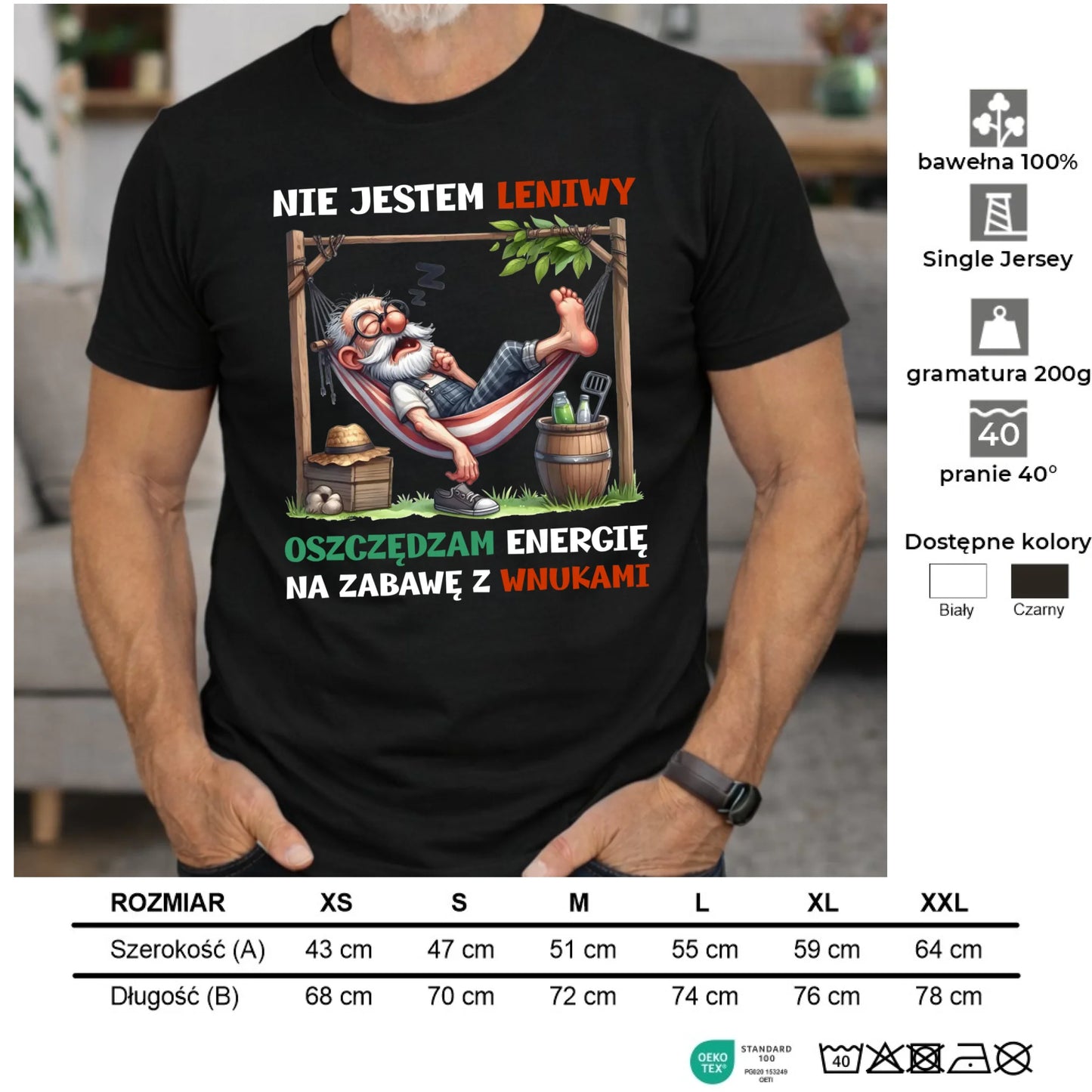 Koszulka dla dziadka - Nie jestem leniwy oszczędzam energię D39 - StoryCups.pl