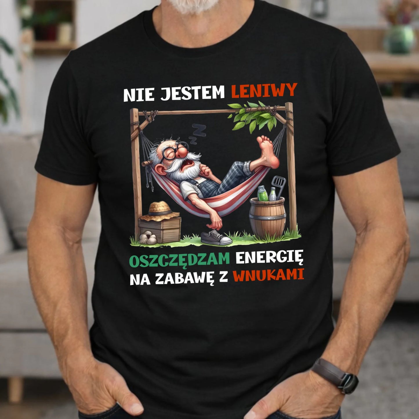 Koszulka dla dziadka - Nie jestem leniwy oszczędzam energię D39 - StoryCups.pl