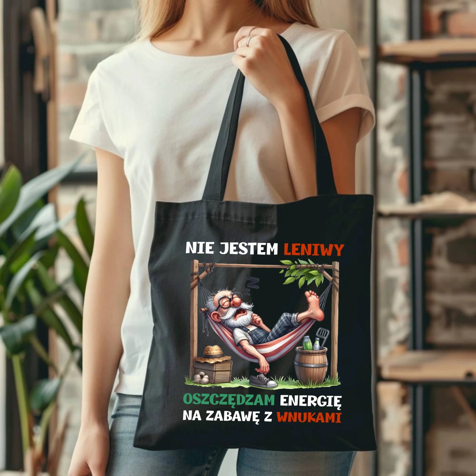 Torba dla dziadka - Nie jestem leniwy oszczędzam energię D39 - StoryCups.pl