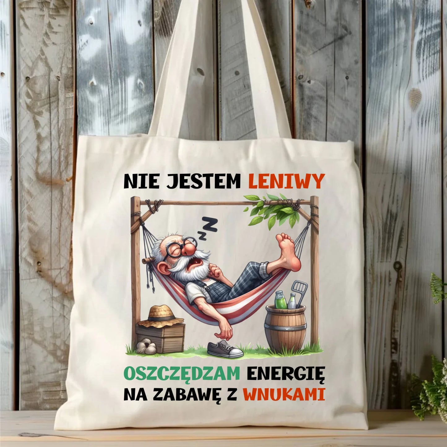 Torba dla dziadka - Nie jestem leniwy oszczędzam energię D39 - StoryCups.pl
