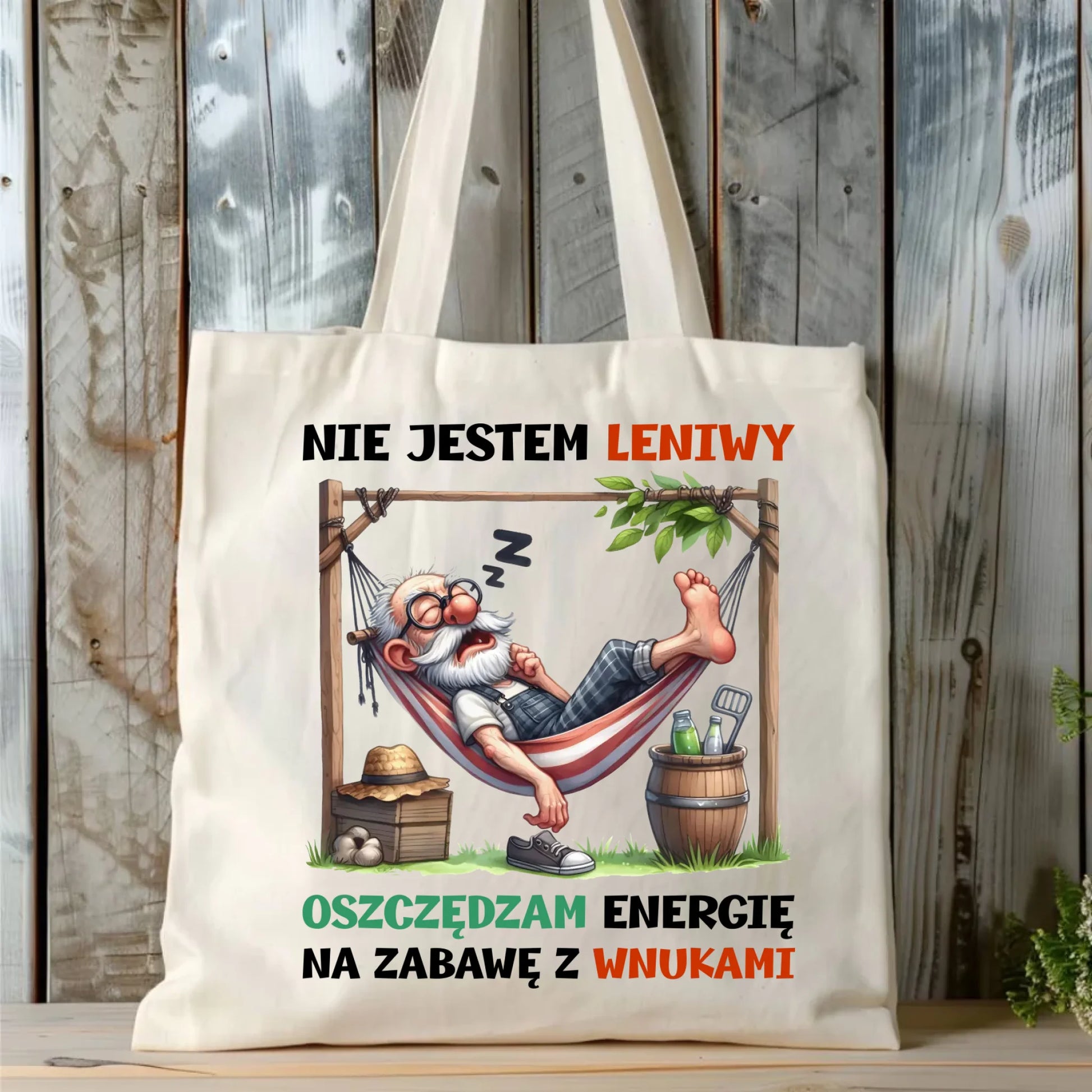Torba dla dziadka - Nie jestem leniwy oszczędzam energię D39 - StoryCups.pl