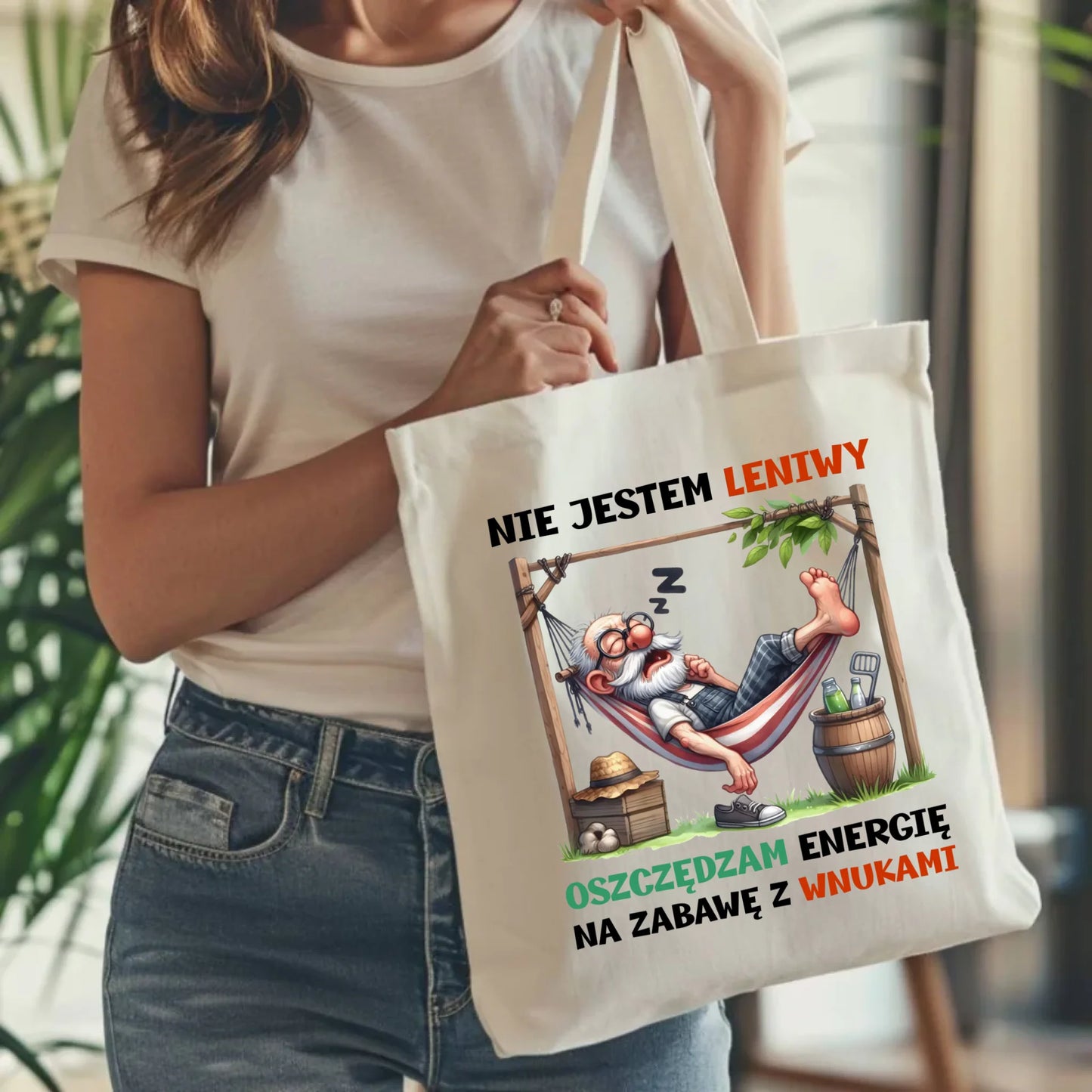 Torba dla dziadka - Nie jestem leniwy oszczędzam energię D39 - StoryCups.pl