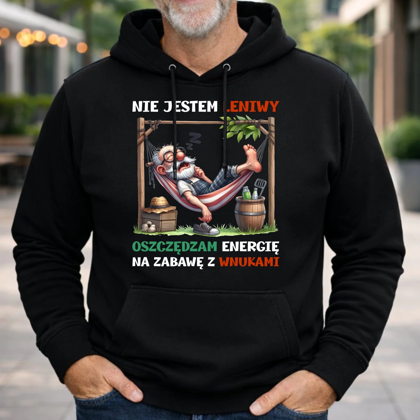 Bluza z kapturem dla dziadka - Nie jestem leniwy oszczędzam energię D39 - StoryCups.pl