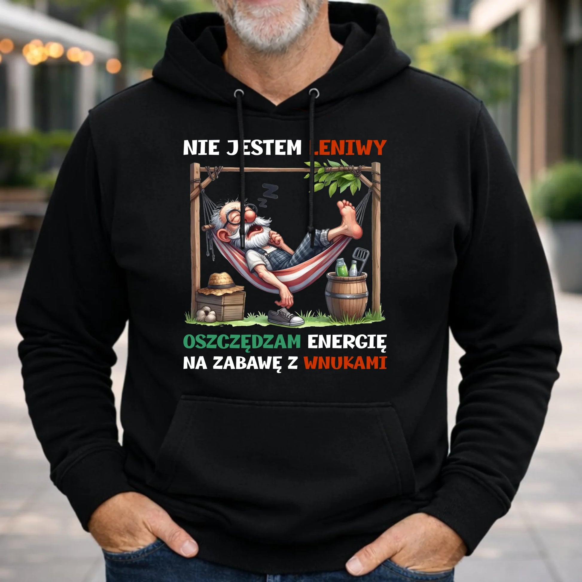Bluza z kapturem dla dziadka - Nie jestem leniwy oszczędzam energię D39 - StoryCups.pl