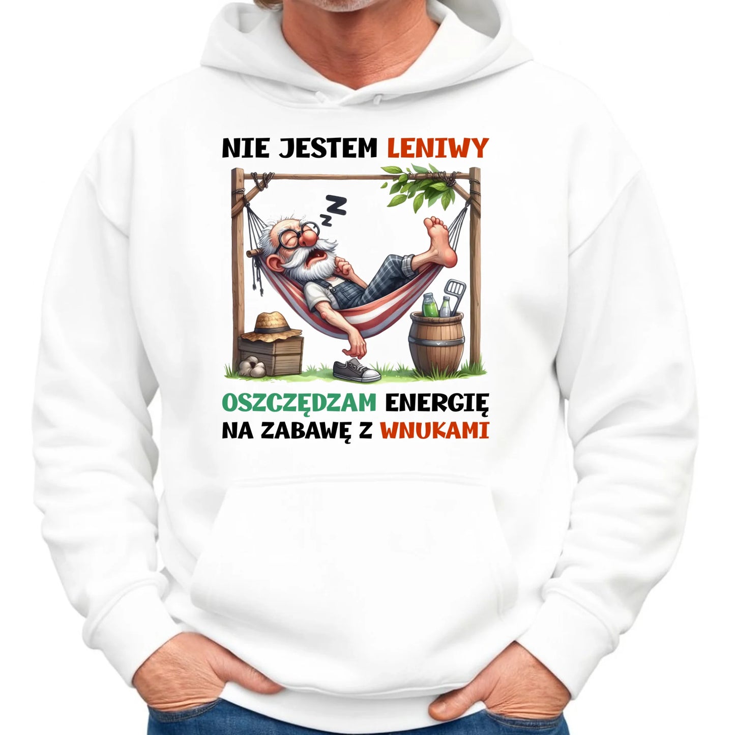 Bluza z kapturem dla dziadka - Nie jestem leniwy oszczędzam energię D39 - StoryCups.pl